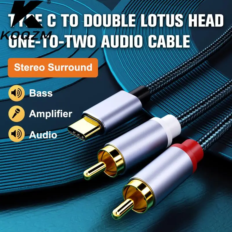 Type C To RCA Audio Cable 2 RCA Aux Cord Converter USB C Audio Line for Laptop Mobile Phone Speaker Amplifier 1m