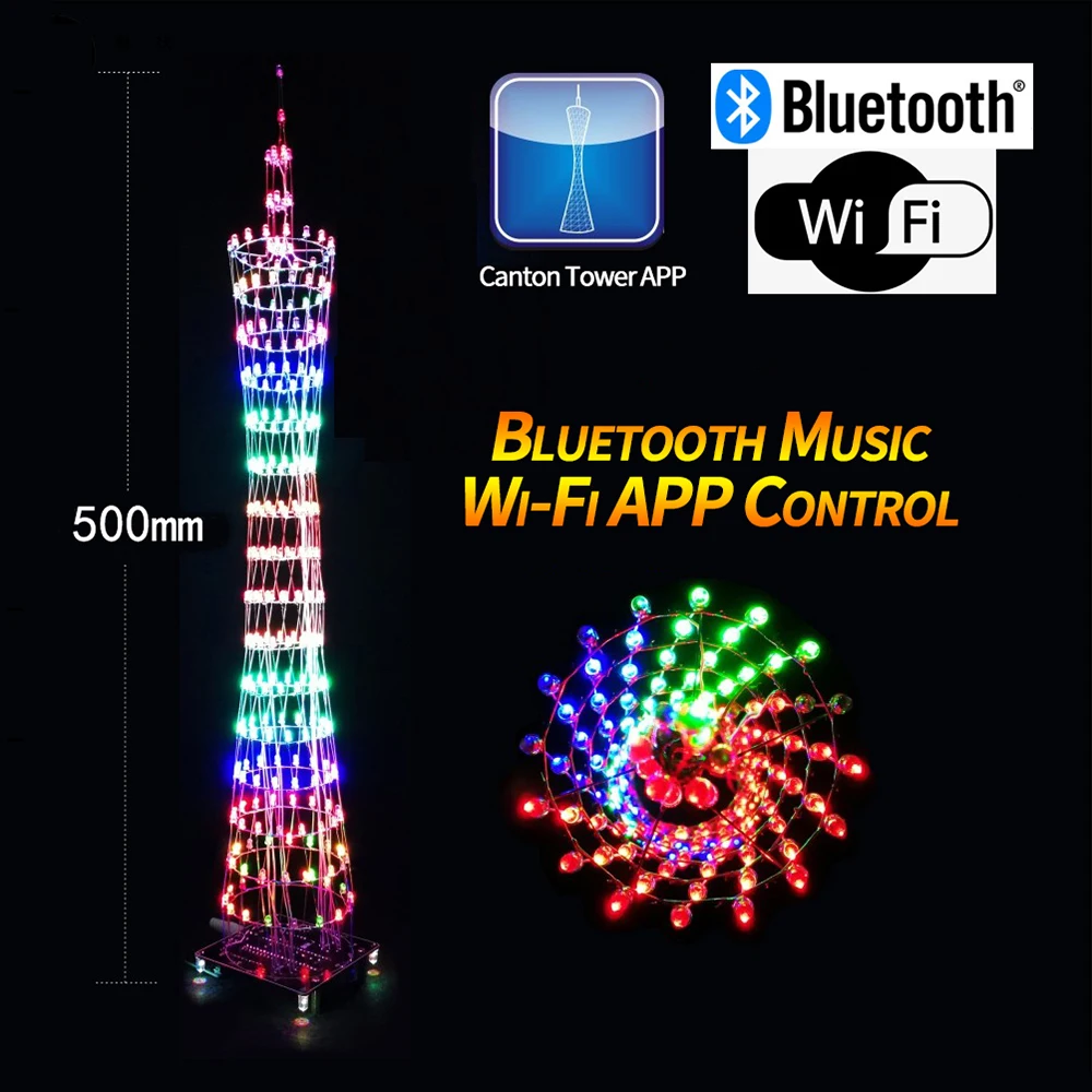 APP Version Bluetooth WiFi Control colorful LED lamp Canton Tower Guangzhou tower light LED cube music spectrum DIY Parts Kit