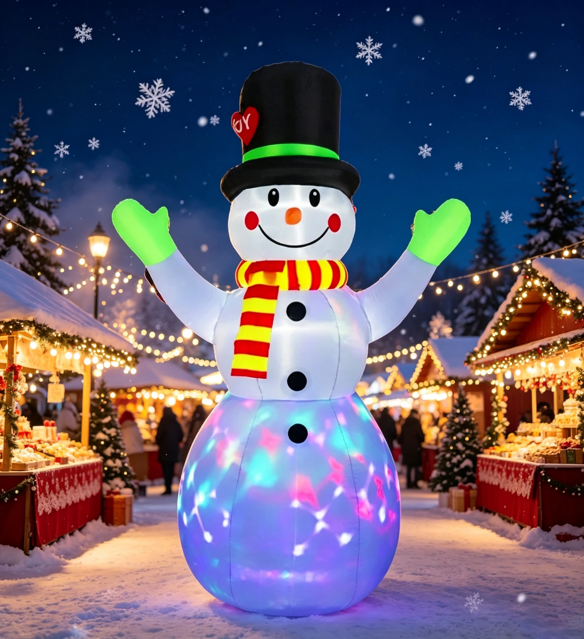 Christmas Lights Snowman Christmas Inflatable Model 210t Polyester Material Direct Supply from Manufacturer Waterproof Led Light-Emitting Inflatable