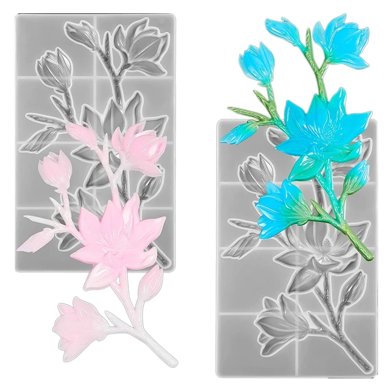 2Pcs Magnolia Flower Long Branch Silicone Mold Magnolia Flower 3D Resin Molds Jewelry Making Molds For DIY Craft