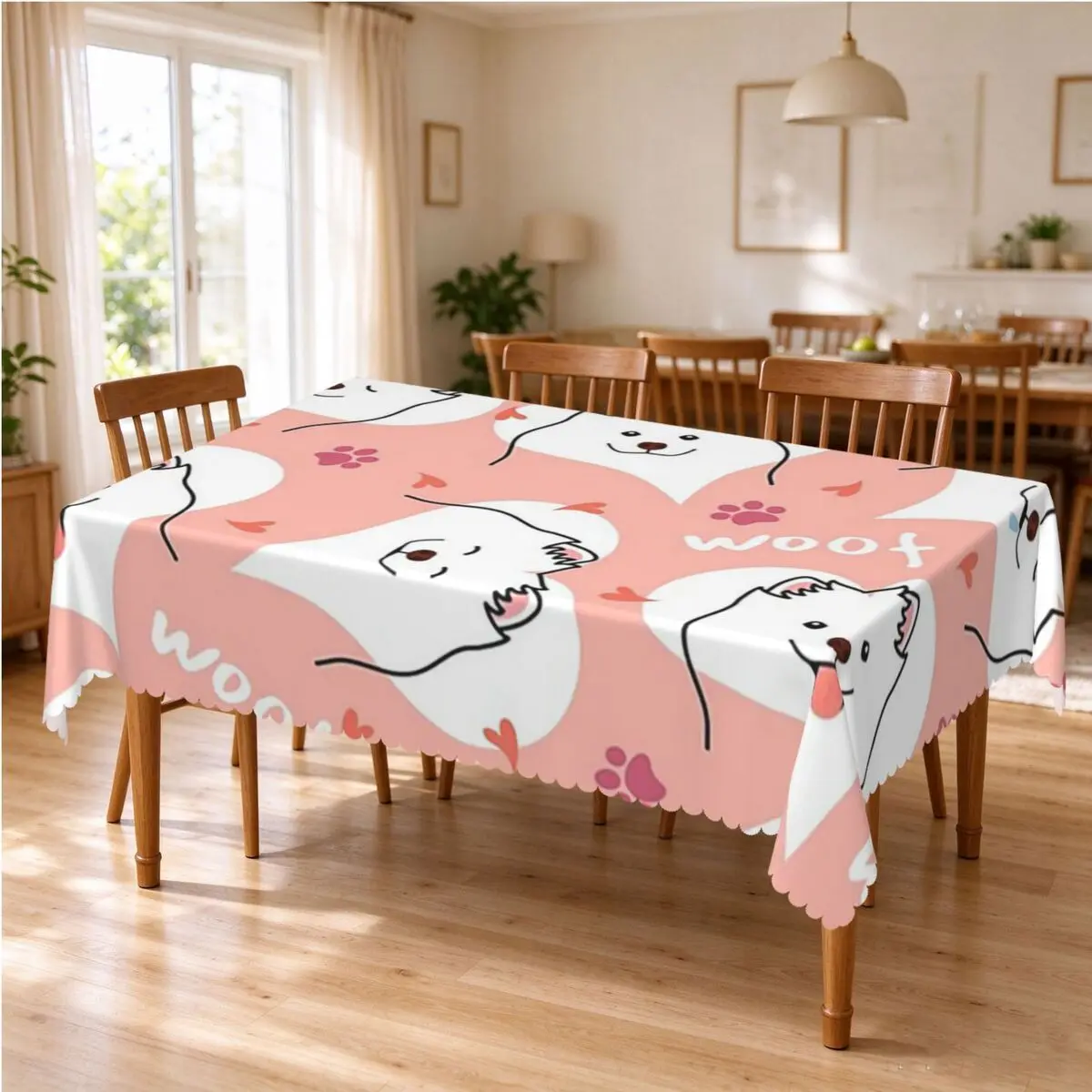 Samoyed Dog - Pink Tablecloth Restaurant Kitchen Rectangular Tablecloth Festival Party Tablecloth Dining Table Cover