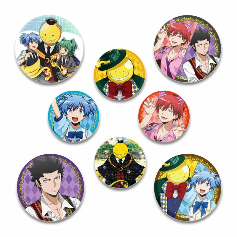 Anime Assassination Classroom Round Soft Button Pins, Broche criativo, Emblemas para decoração de roupas de mochila Presentes de moda, 58mm, 44mm