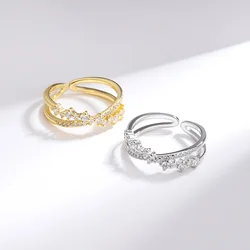 Fashion 925 Sterling Silver Zircon Overlapping Open Rings For Women Luxury Jewelry Gift Female Accessories Items