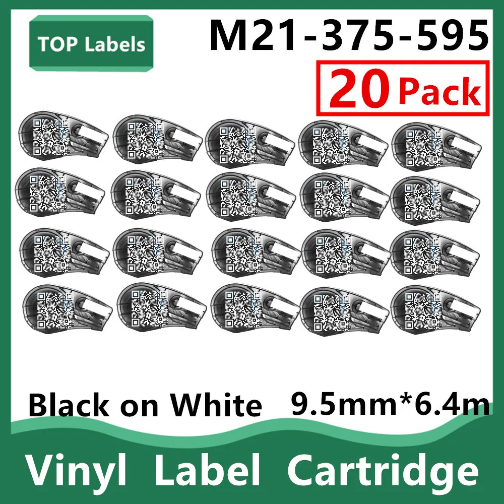 10 cartridge 20pk compatível M21-375-595 cartucho de vinil no labeller, laboratório handheld da impressora da etiqueta, rotulagem do equipamento, preto no branco