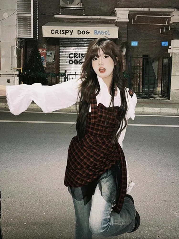 Spicy Girl Sommer Frühling Plaid Strap Dr Damen Pure Desire Taille Cinching ort A-Linie Rock Vintage Sle No Brand