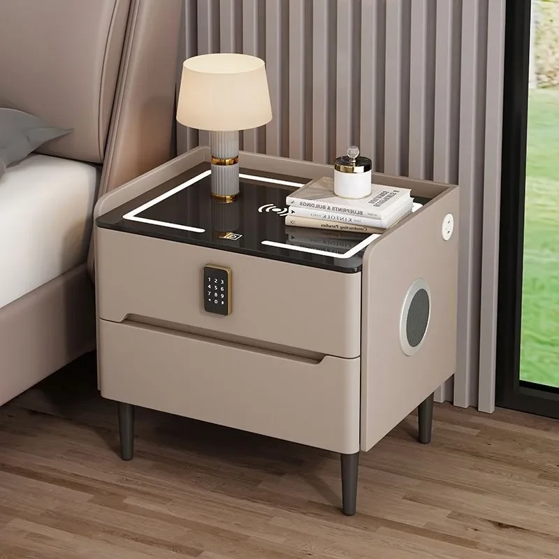 for Light Luxury Solid Wood Smart Bedside Table Home Bedroom Multifunctional Simple Modern Nightstand with Password Lock