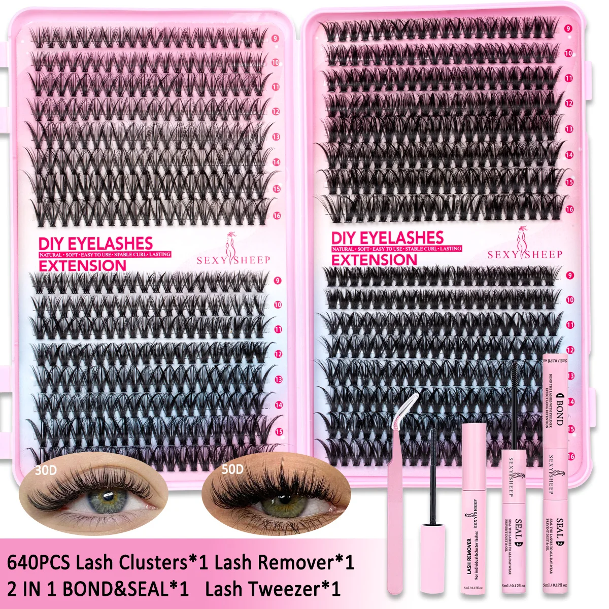 مجموعة مجموعات الرموش مع غراء تثبيت قوي لتقوم بها بنفسك طقم تمديد الرموش لاش السندات وختم ملاقط رمش قابلة لإعادة الاستخدام