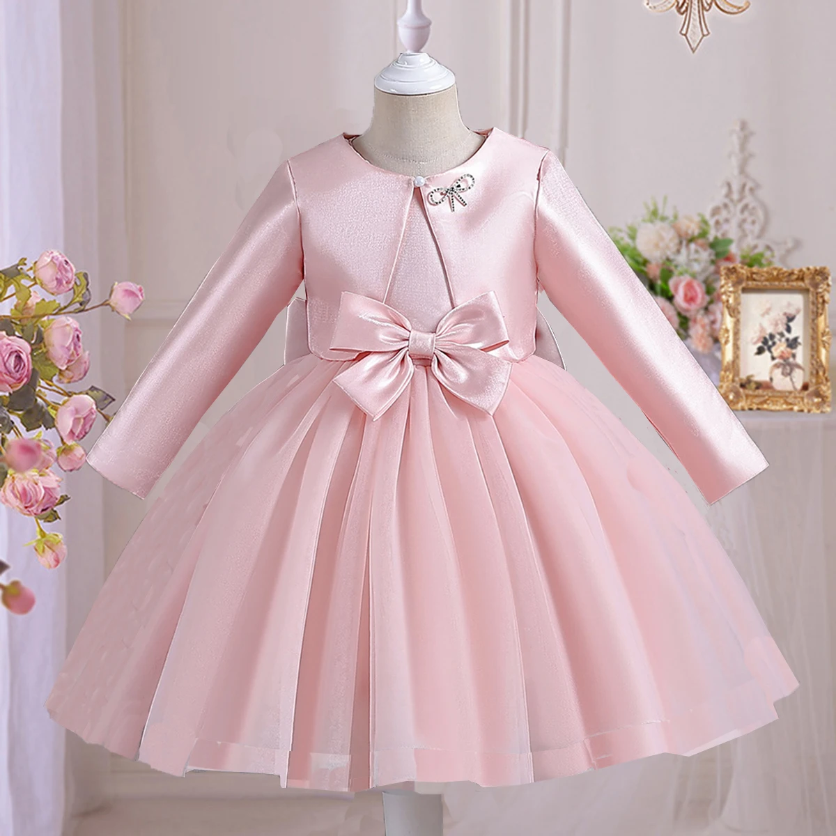 Shiny Toddler Little Big Girls Elegant Formal Wedding Birthday Party Pageant Photography Holiday Dress with Shawl LS8064