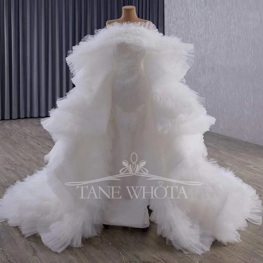 Elegant Inner Gown Bridal Dress Strapless Lace Up Back Tiered Wedding Dress Customized