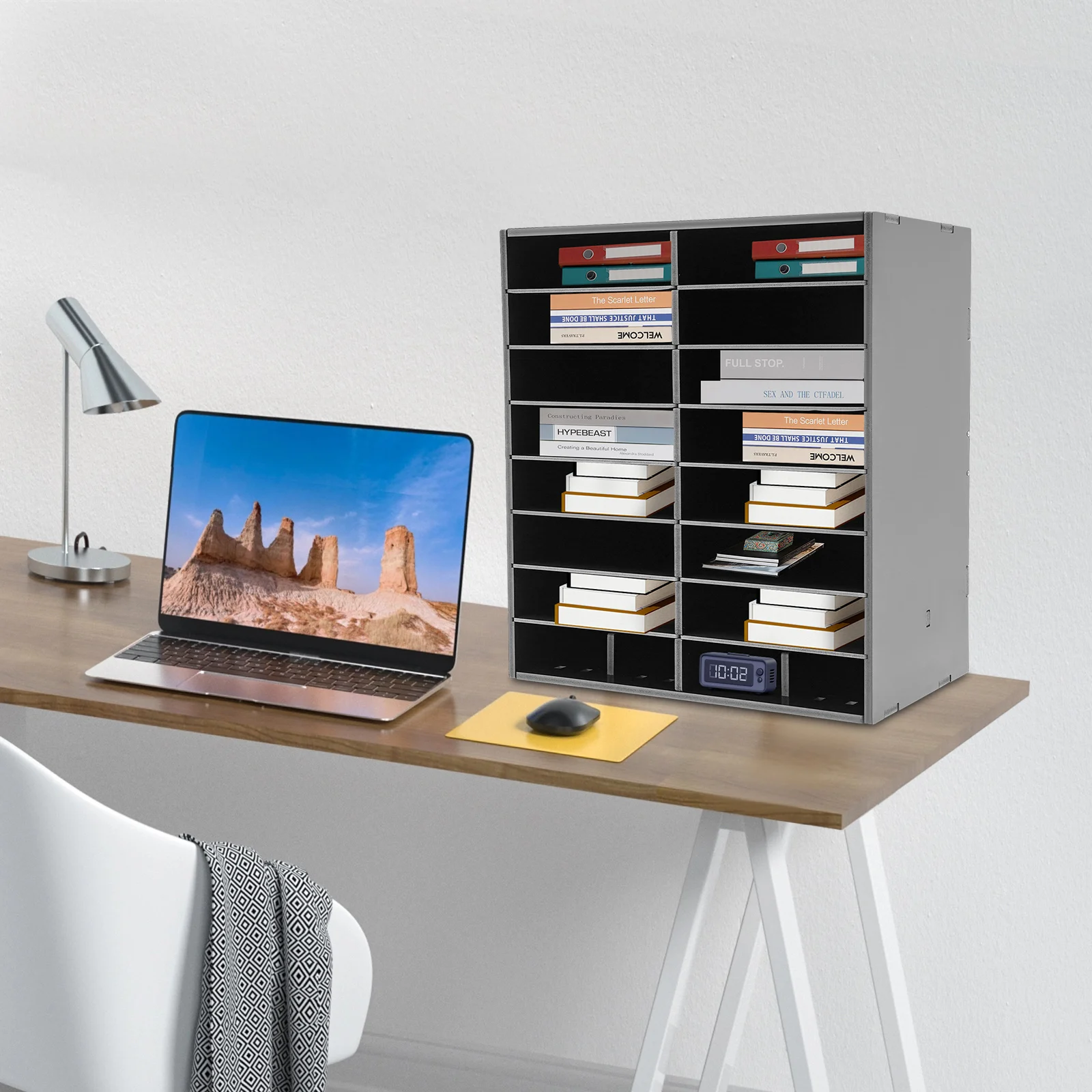 Organisateur de documents autoportant de 20x11,8x22,3 pouces, capacité de charge totale de 110,23 lb, planches réglables pour grands dossiers