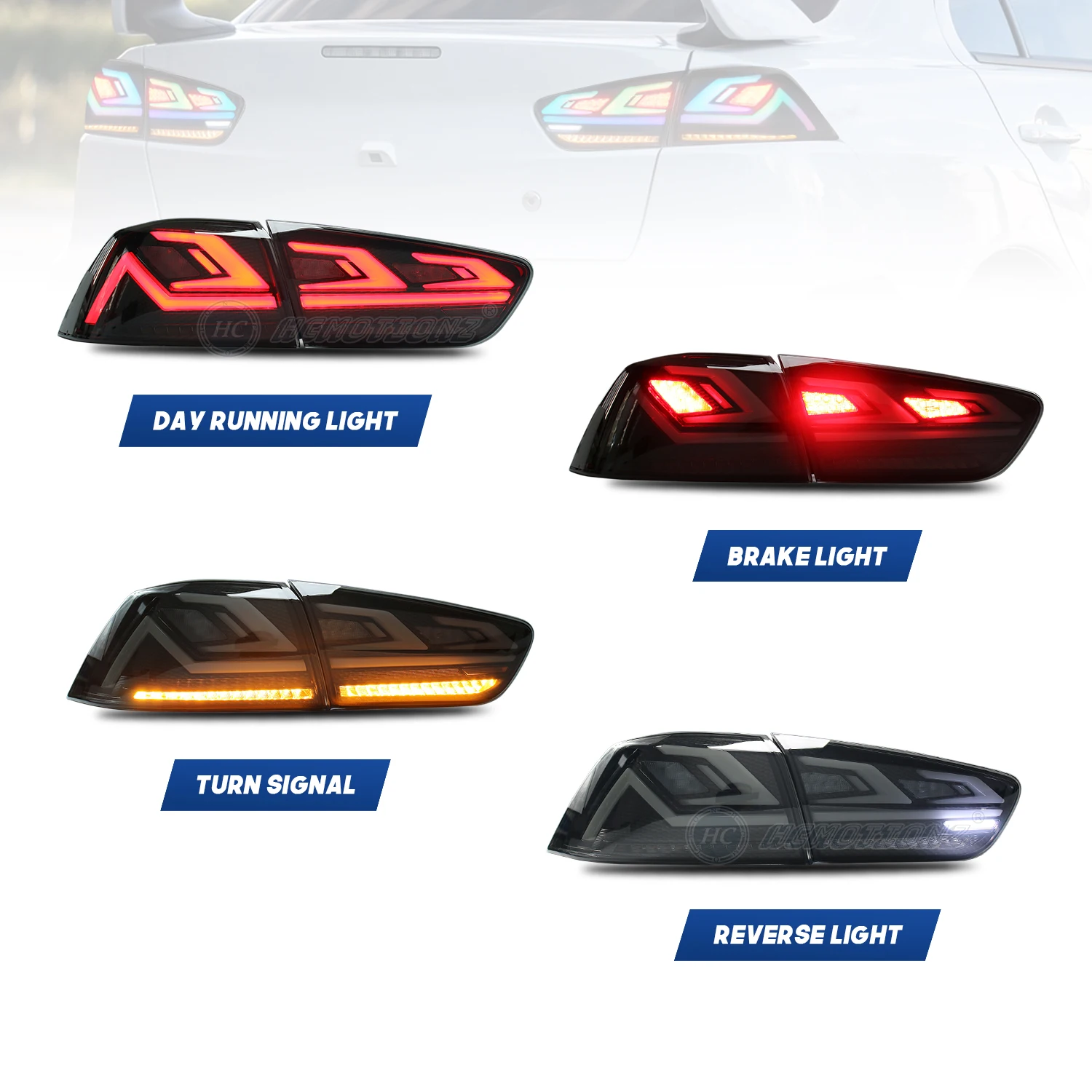 HCMOTIONZ-Lámparas traseras LED para Mitsubishi Lancer 2008-2017 EVO X, luces traseras de coche, montaje de lámparas traseras de fibra de carbono