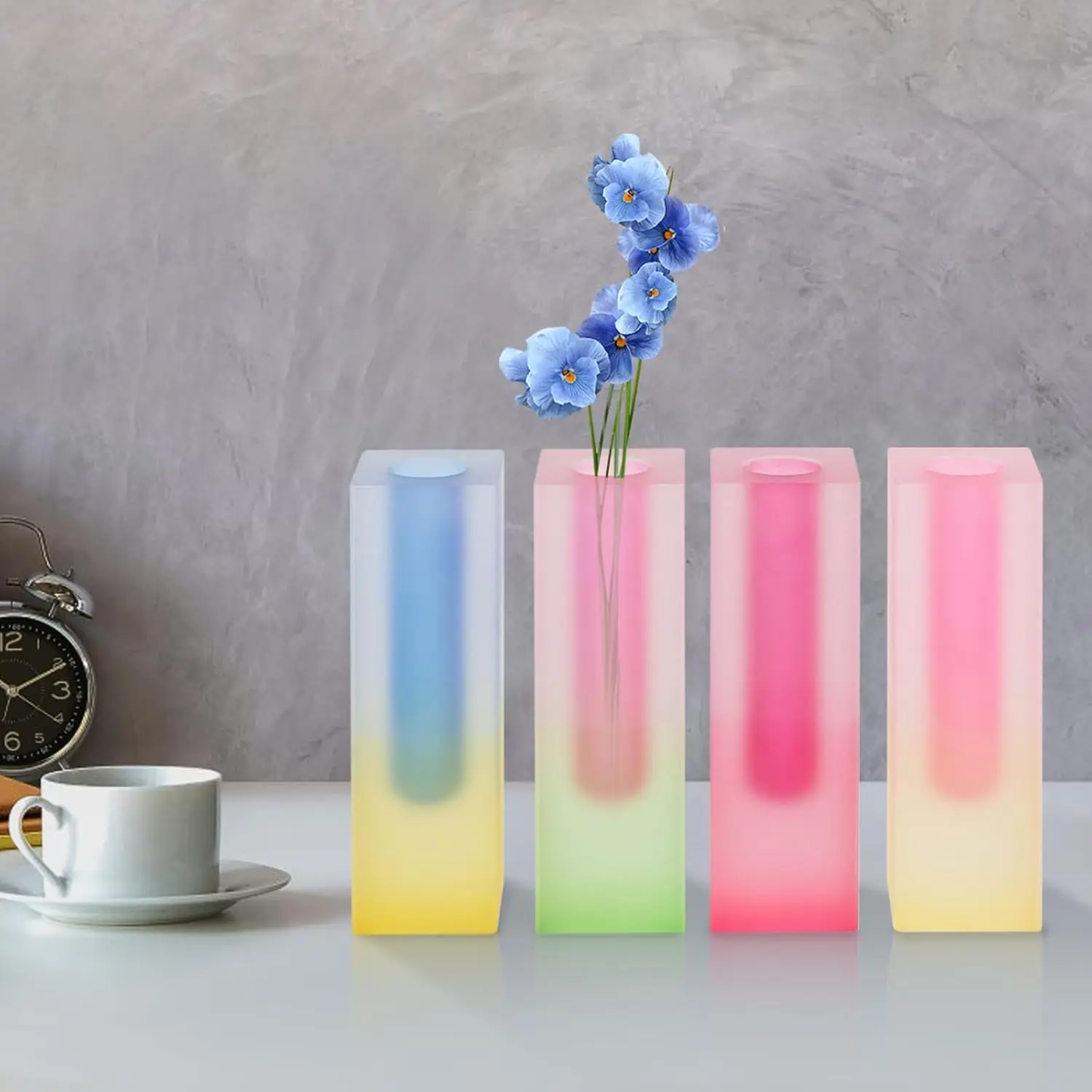 

4шт акриловая ваза прямоугольная градиентная ваза для цветов милая цветная декоративная ваза F