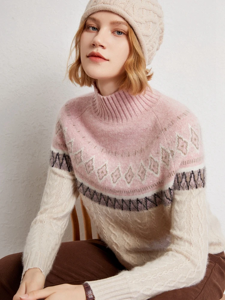 Faire Isle Jacquard femmes 100% pull en cachemire automne hiver doux épais chaud femme pull en cachemire dame tricoté hauts