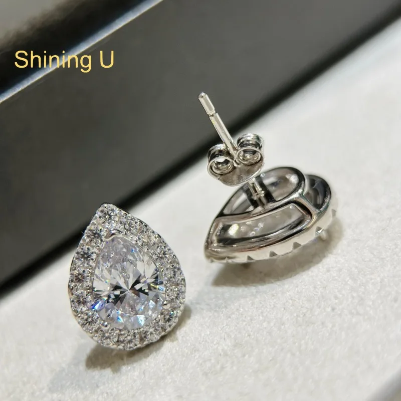 Shining U S925 الفضة الكمثرى الأحجار الكريمة 3ct وأقراط للنساء المجوهرات الجميلة الذكرى
