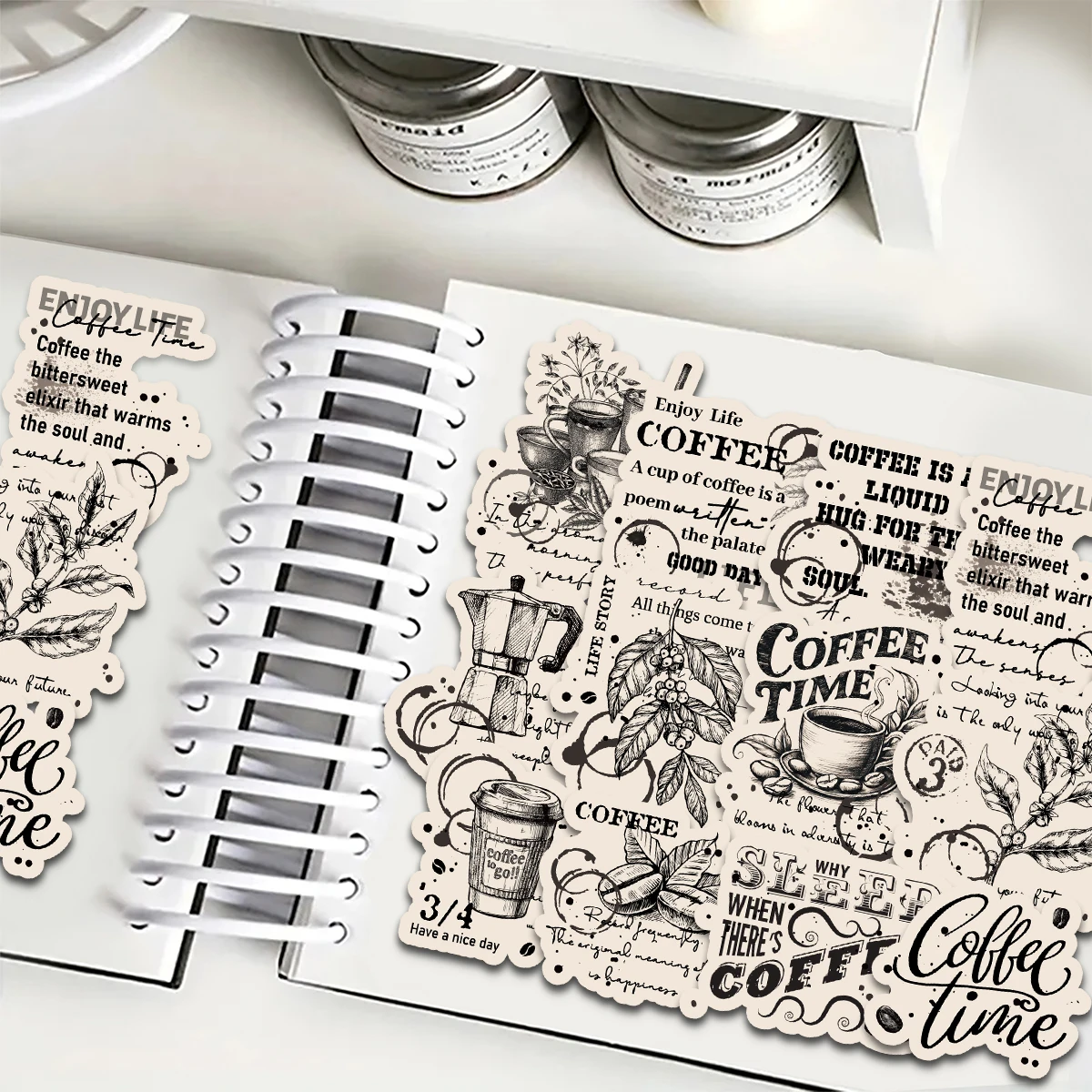 20pcs Vintage Coffee Pattern Stickers for Notebooks, Water Bottles, Suitcases and Cell Phones, Wall Stickers, Envelopes