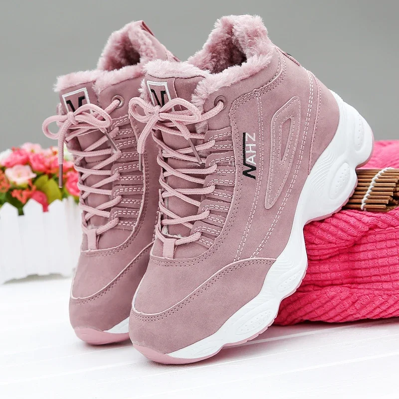 Women Winter Warm Sneakers Female Tennis Shoes Fitness Sport Shoes Ladies Trainers Anti Slip Outdoor Leather Walking Footwear