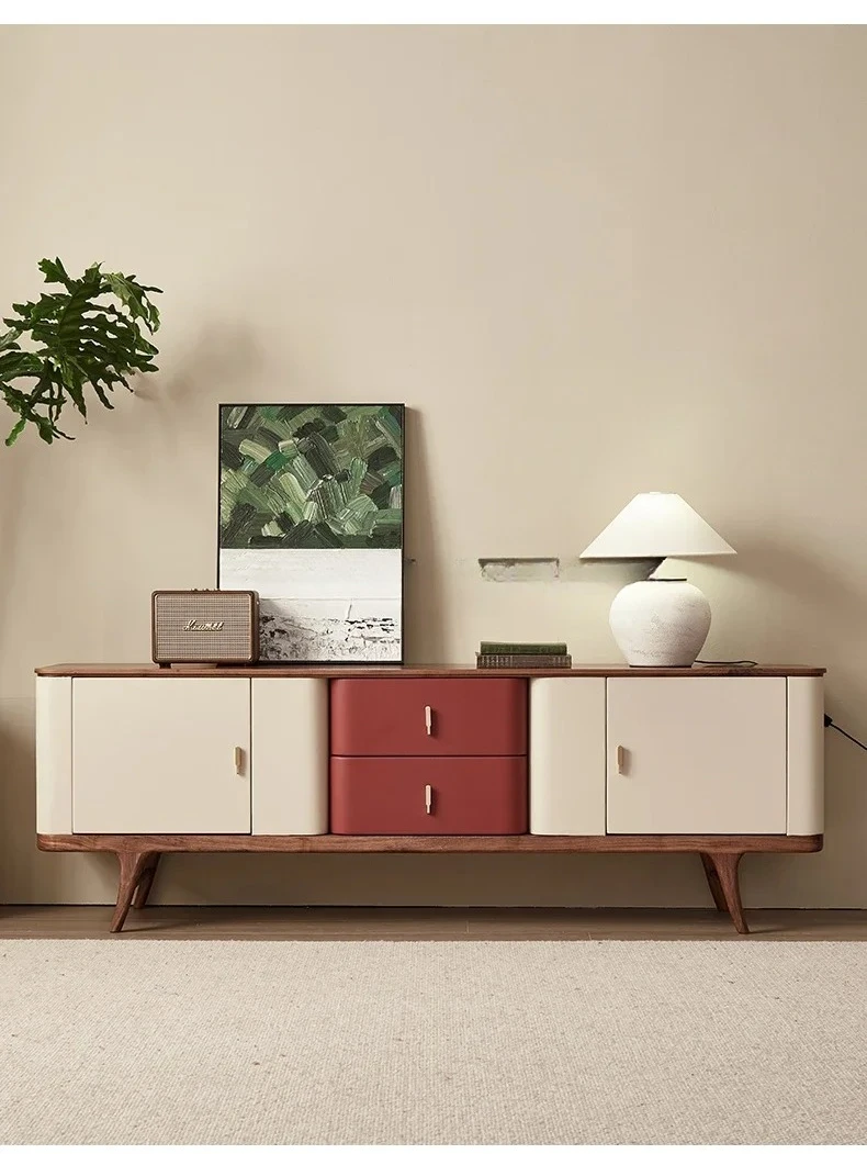 

Black Walnut Wooden TV Cabinet Minimalist Light Luxury Bedroom TV Stand