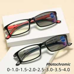 New Ultralight Color Changing Myopia Glasses Anti Blue Light Photochromic Eyeglasses Men Women High Definition Eyewear To -4.0