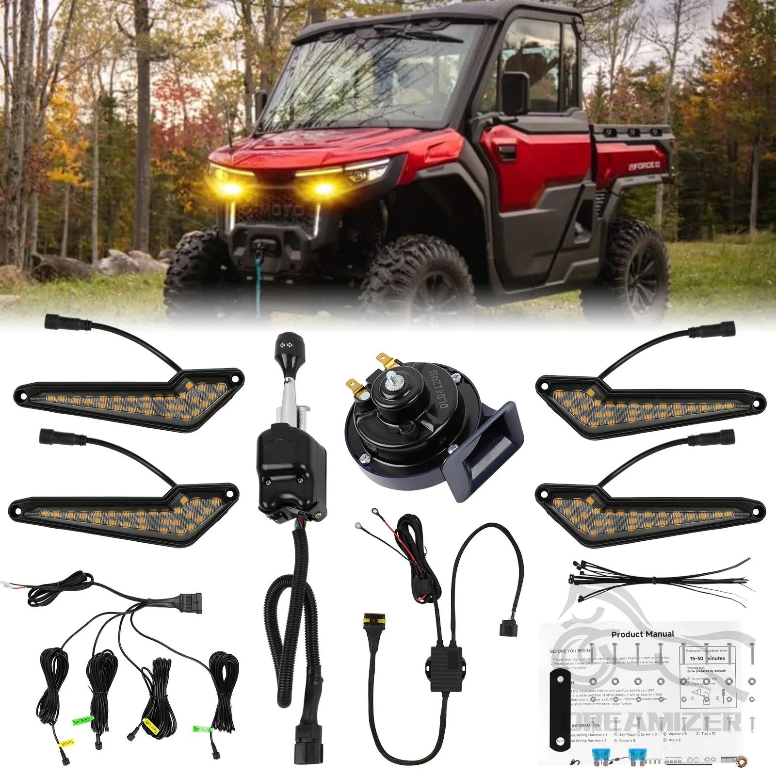 

Universal UTV Turn Signal Horn Street Legal Kit Plug N Play Triangle ATV Blinker Kit Lever Column Switch Street Hazard light