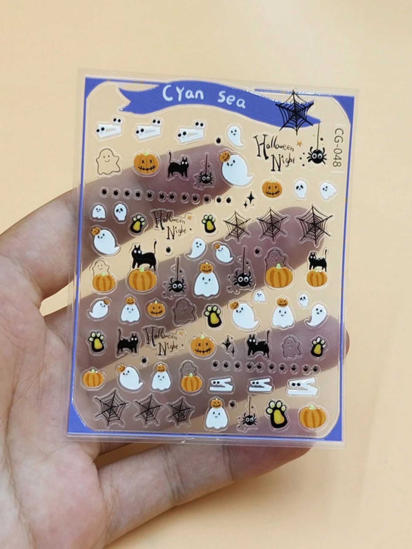 ハロウィン ゴーストとパンプキン ネイルステッカー - パーティー用防水ネイルアートステッカー