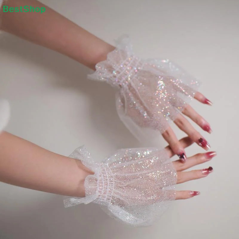 ♥ 2 個のスパークリングピンクメッシュスリーブネイル写真撮影小道具ファッションアクセサリー