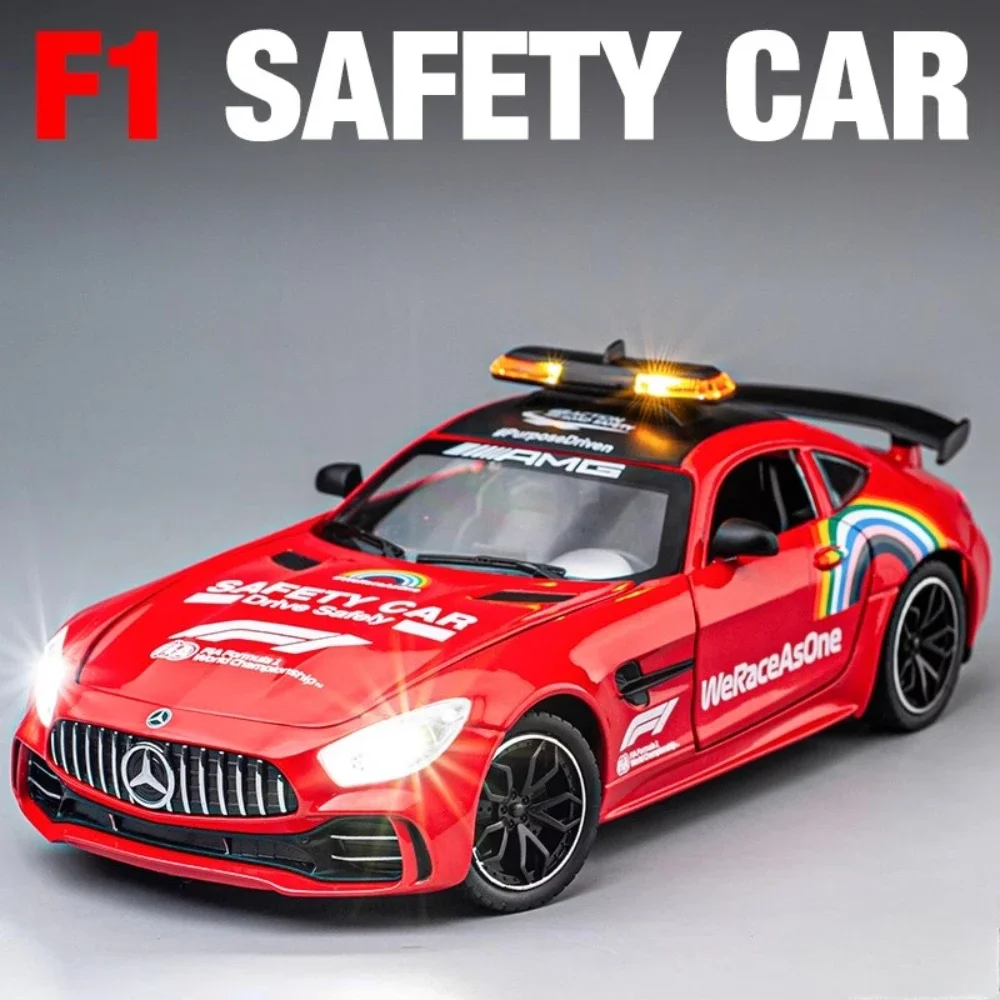 1:24 Benz GTR F1 Safety Sports Car Model Toy Alloy Diecast Sound Light Doors Opened Miniature Vehicle Models Collection Gifts