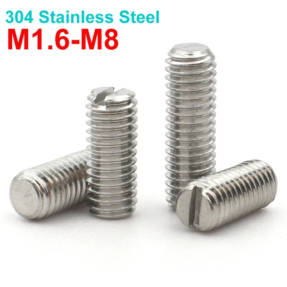 10/ 20/ 50pcs M1.6 M2 M2.5 M3 M4 M5 M6 M8 304 Stainless Steel Slotted Head Flat Point Set Grub Screw Headless Set Screws