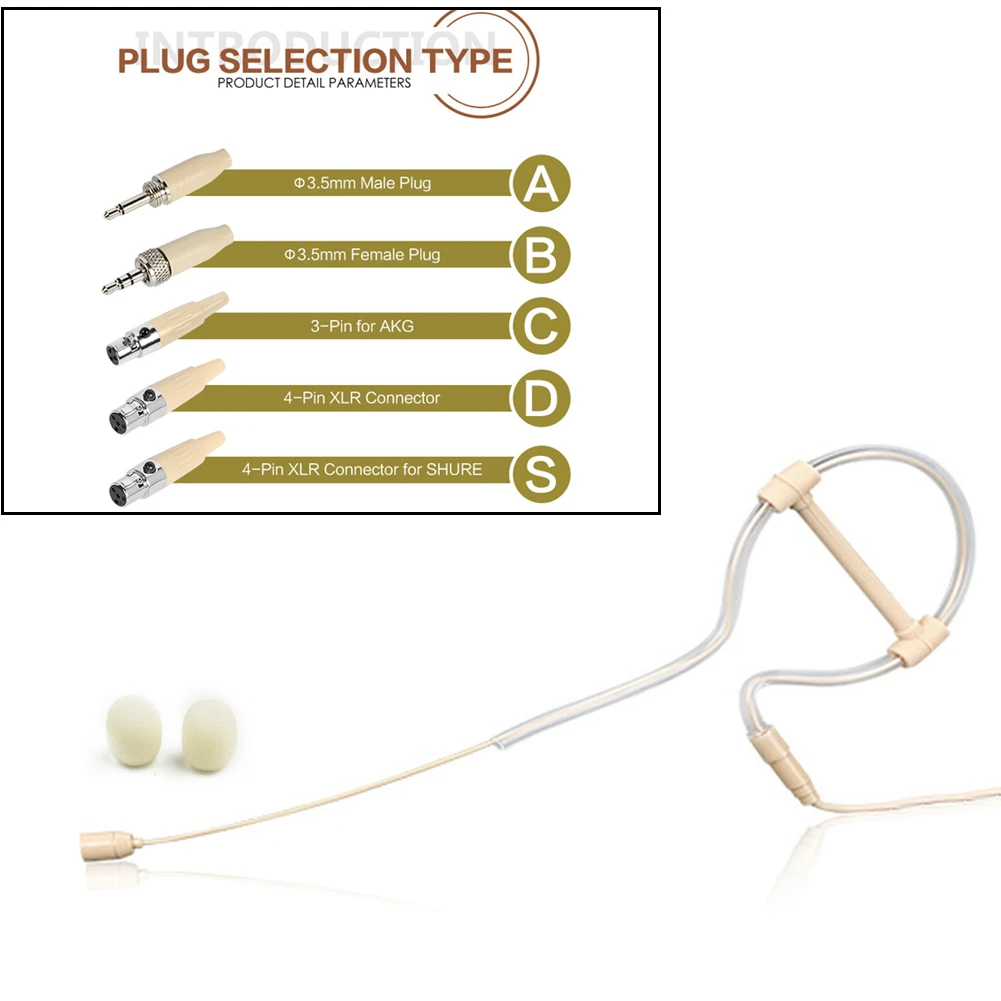 Single Earhook Headset Mic Headworn Microphone 3.5mm 3 Pin 4 Pin XLR Plug High Quality Beige For Use On Stage, Houses Of Worship