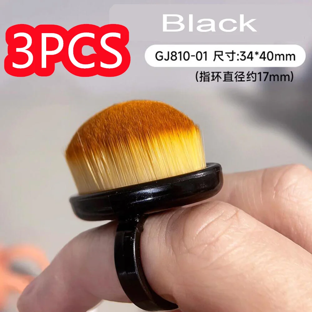 3 pçs/lote em forma de anel escova de pó de unhas 17mm rosa/branco/preto anel de plástico unhas arte escova de limpeza de poeira diy beleza escovas de unhas