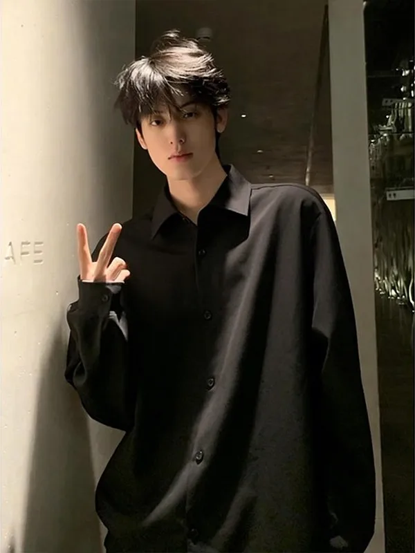 

Bla Long Sve Men's irt Inner Wear Pure Color Spring Autumn Sle Casual Breathable Polyester Fiber Work Daily Commute