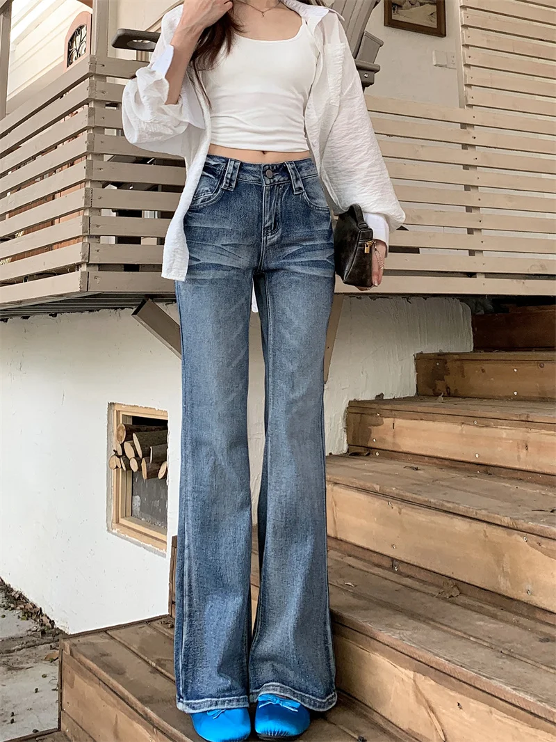 2026 New American Retro Washed Wide-Leg Women's High-Waisted Jeans with Distressed Effect Slim Fit Loose Floor-Length Height-Enhancing Trousers Popular Online Style