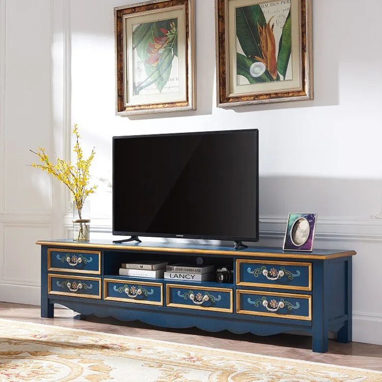 Light luxury blue TV cabinet large coffee table combination living room floor audio-visual cabinet