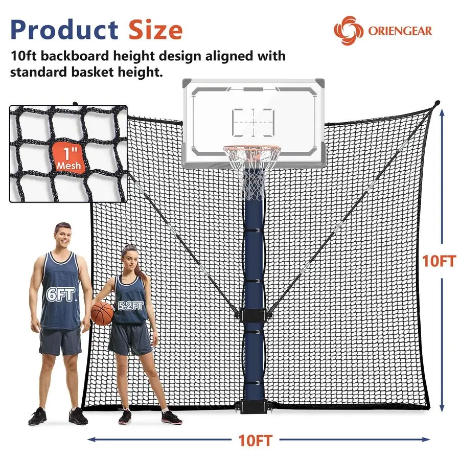 Basketball Rebounder Net 10x10 FT Large Yard Guard Basketball Net Catcher Backstop Net for Outdoor Hoops, Universal Fit for Roun