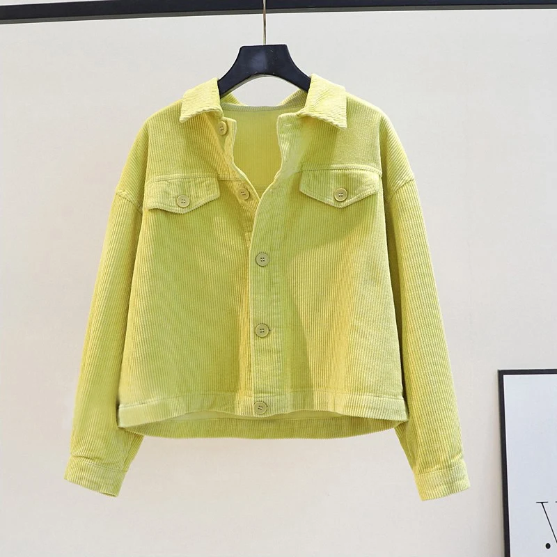 Loose Women's Corduroy Shirt Double Pocket Button up Korean Style Autumn Winter New Fashion Short Outerwear Top