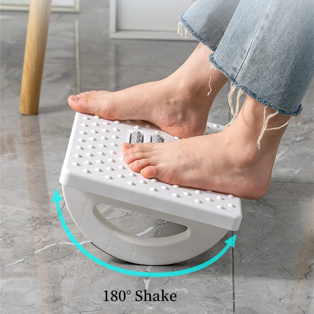 180° Rockable Footrest Office Under Desk Footstool Home Office Adult with Rollers Non-slip Foot Cushion Massage Footrest Stool