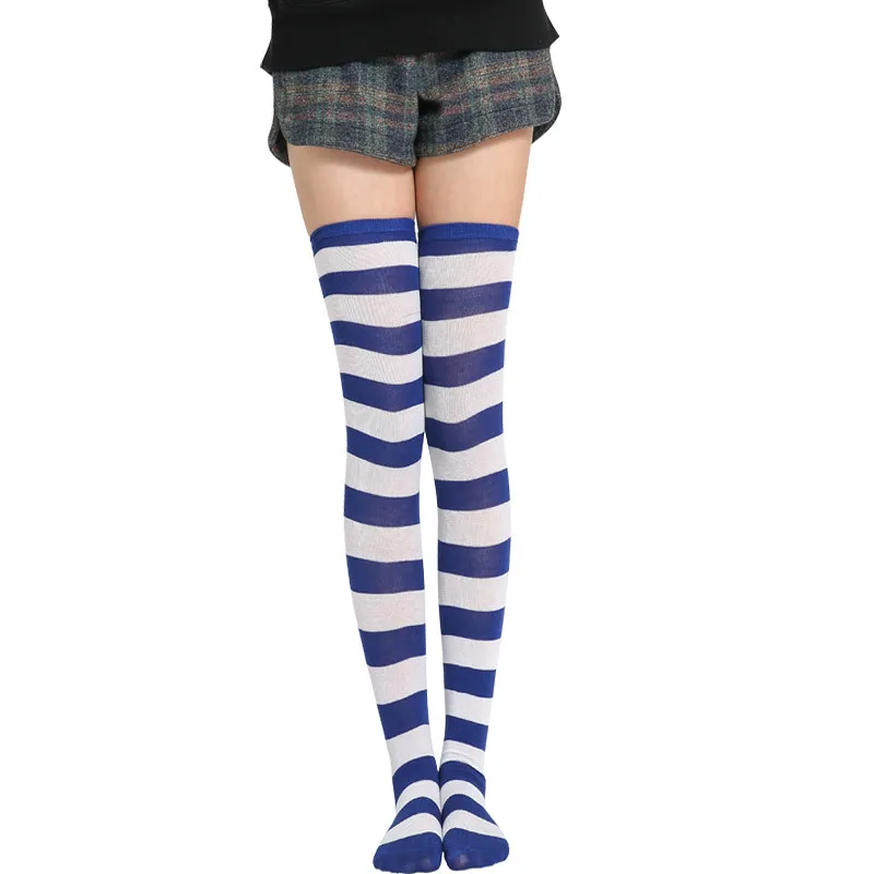 JK Woman Cosplay Stockings Purple White Strips Lolita Long Socks Over Knee Thigh High Socks Women Compression Socks