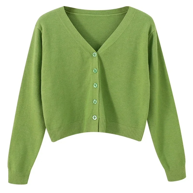 Femmes automne hiver à manches longues recadrée pull 2025 ample solide Cardigan mode tricoté femme vêtements doux col en v hauts courts