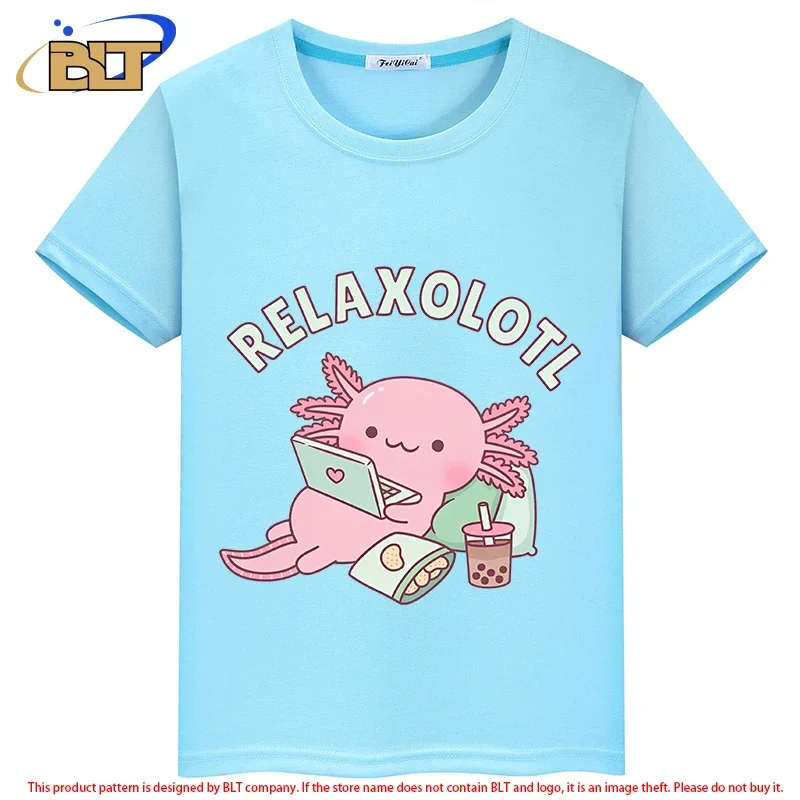 Śliczny relaksuje dużo Axolotl zabawny kalambur dzieci t-shirt letnie dziecięce bluzki z krótkim rękawem dla chłopców i dziewcząt