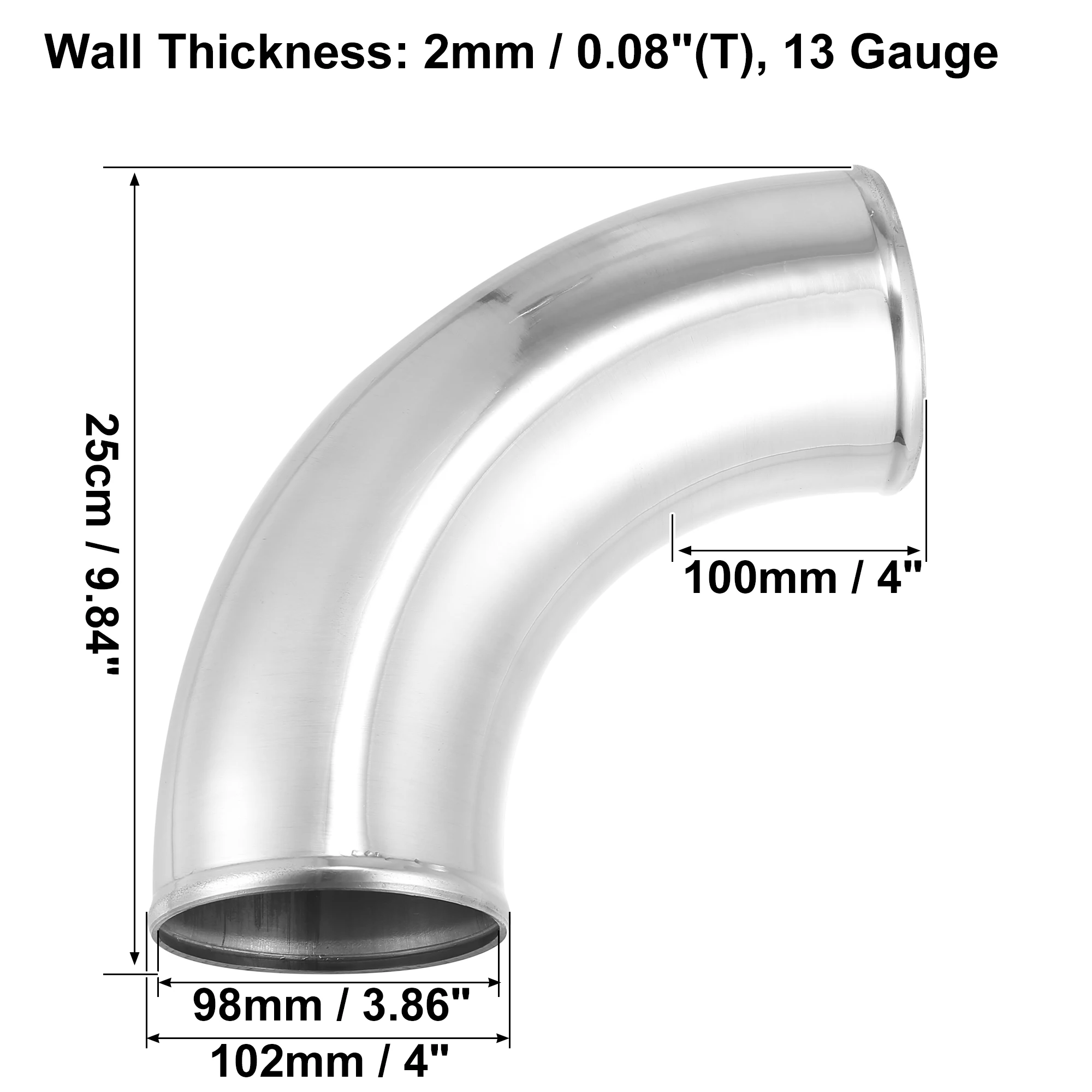 Uxcell od 38mm 45mm 51mm 63mm 76mm Länge 100mm Ladeluft kühler rohr aus Aluminium legierung 90 180-Grad-Luftansaugrohr mit Biegung bogen