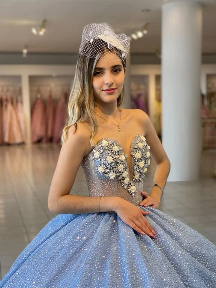 فساتين سباركل برينسيس Quinceanera ، ثوب حفلة ، ترتر على شكل قلب ، فساتين حلوة 16 ، 15 سنة