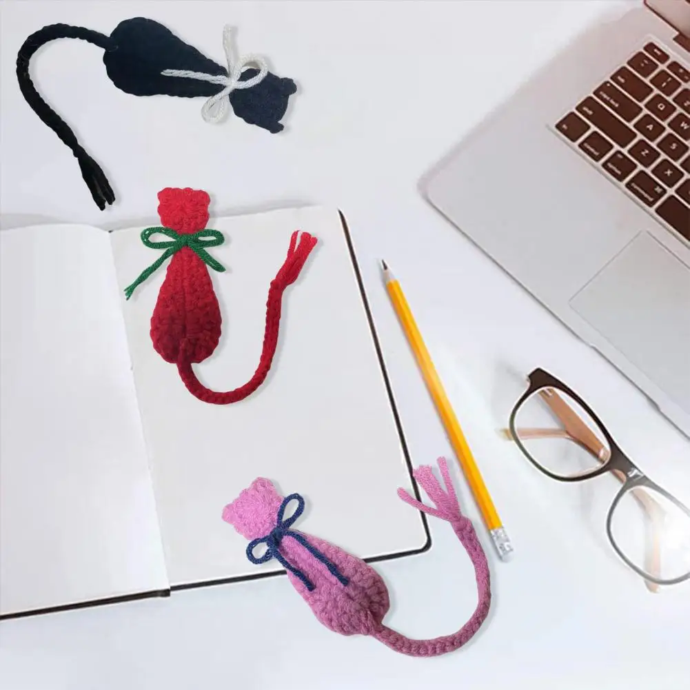 Cat Shaped Bookmark Cat Bookmark Gift Crocheted Cat Bookmark with Bow Tie Decoration Knitting Book Page Holder Set for School