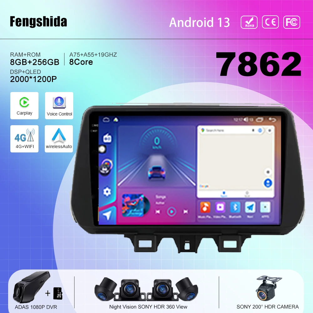 

7862 CPU Car Android 13 For Hyundai Tucson 2018-2019 Auto Radio multimedia player navigation GPS No 2din DVD 5G WIFI BT QLED
