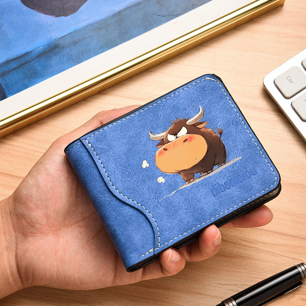 Brown Cow Pattern Short-Form Foldable Wallet - Fashionable and Unique Credit Card Holder - PU Leather Men's Wallet