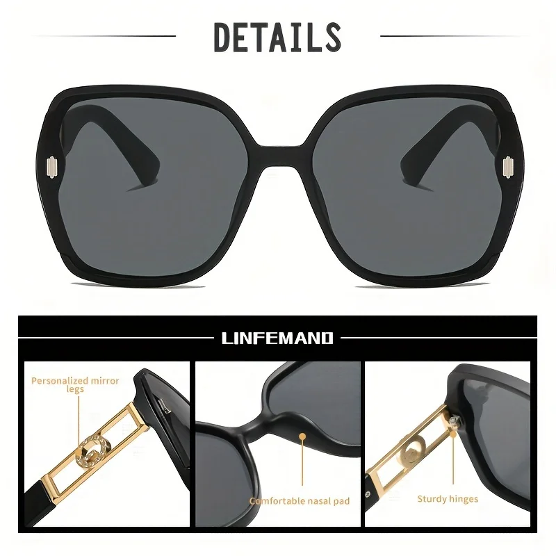 LINFEMAND Modische Brille mit übergroßem Rahmen und Farbverlaufslinse, lässiges Weihnachtsgeschenk für Damen im Party-Stil – Detail 2