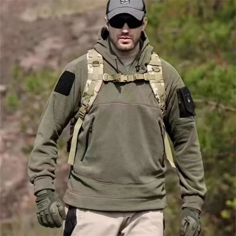 

Y2K Fashion Men Oversize Fleece Hoodies Autumn New Outdoors Tactical Hooded Tracksuit Men Pocket Patchwork Cargo Hoodie Techwear