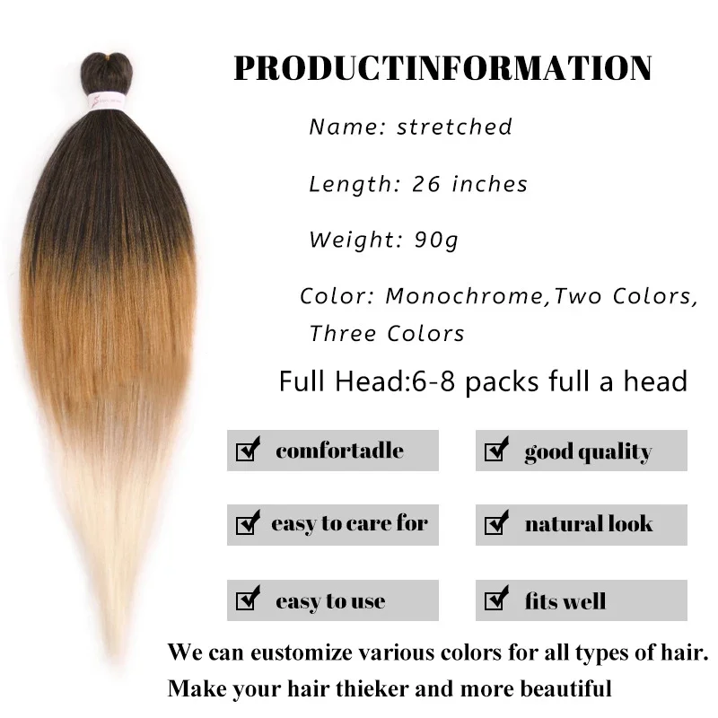 26inches Three-colour Synthetic Extensions Hair Easy Braid Ha Braids Hair Braid Braiding Hair Low Temperature Fiber for Women