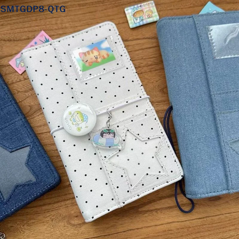 A6 Polka Dot Cloth Binder Notebook 6-Hole Loose Leaf Portable DIY Scrapbook Journal Multi Pocket Photo Album Planner School Gift
