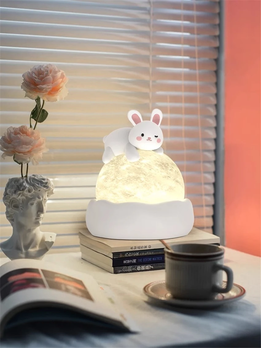 

Nordic Children's Room Cartoon Rabbit Table Lamps Red Panda Resin Sleep Lighting Boy Girl Bedroom Study Living Room Decor Lights