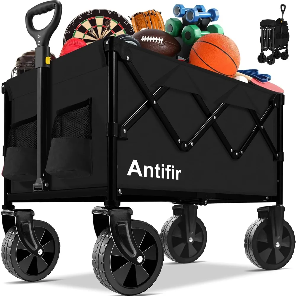 

Portable All-Terrain Garden Wagon with Large Capacity, Heavy-Duty Foldable Utility Cart for Groceries, Sports, and Camping