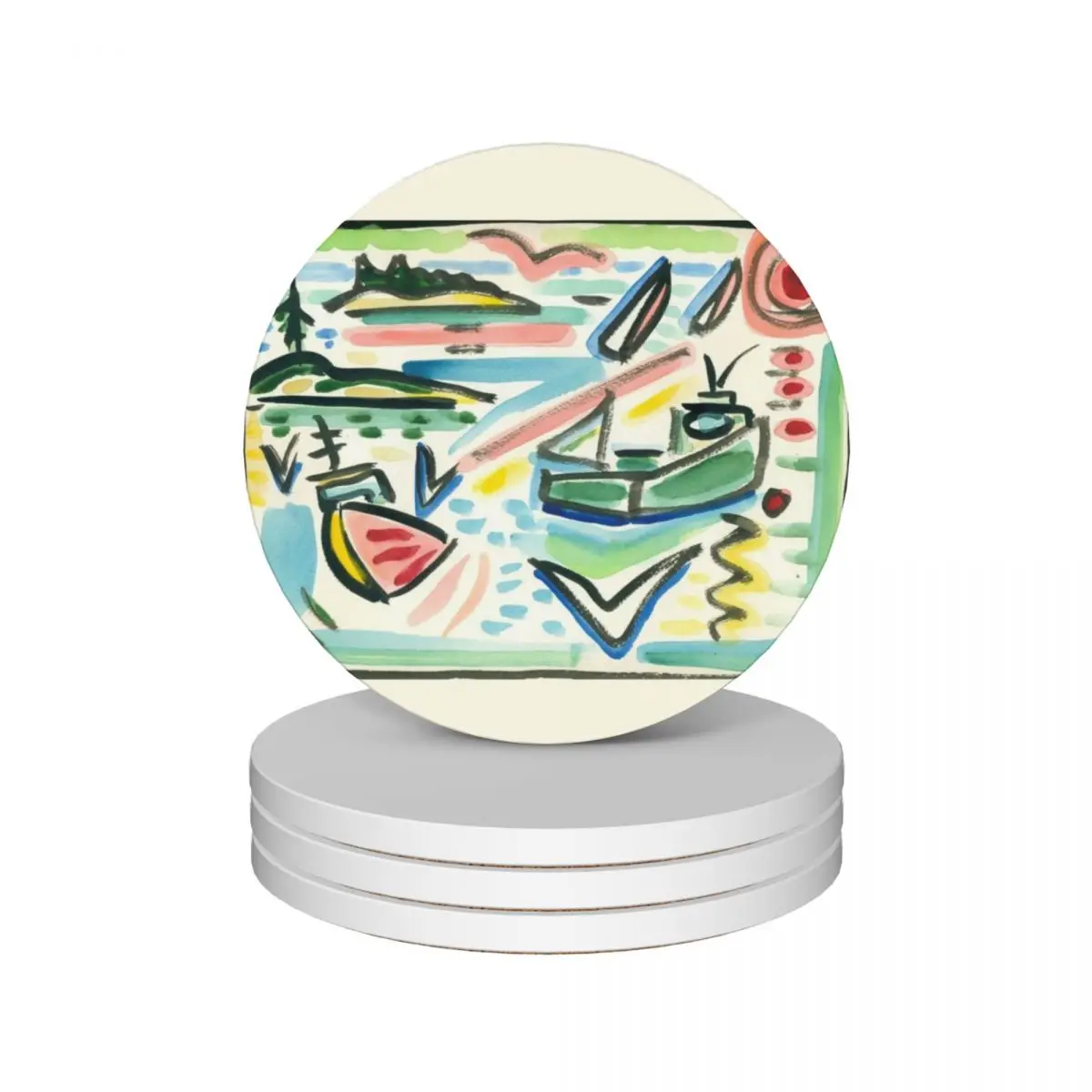 Two Lobster Boats, Two Sailboats Ceramic Coasters (Set of 4) christmas plate Coasters